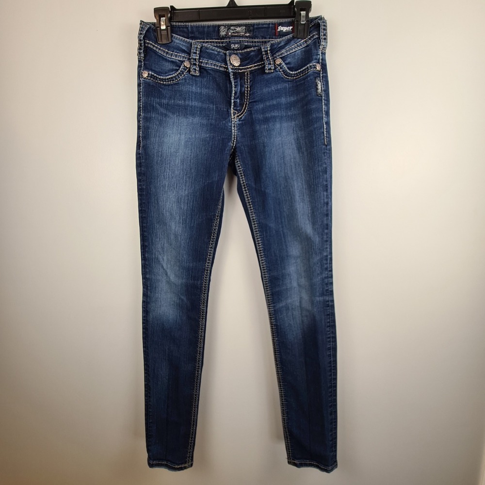 Silver Jeans Co Suki Mid Super Skinny Dark Wash Jeans 27 Streetwear Denim Slim
